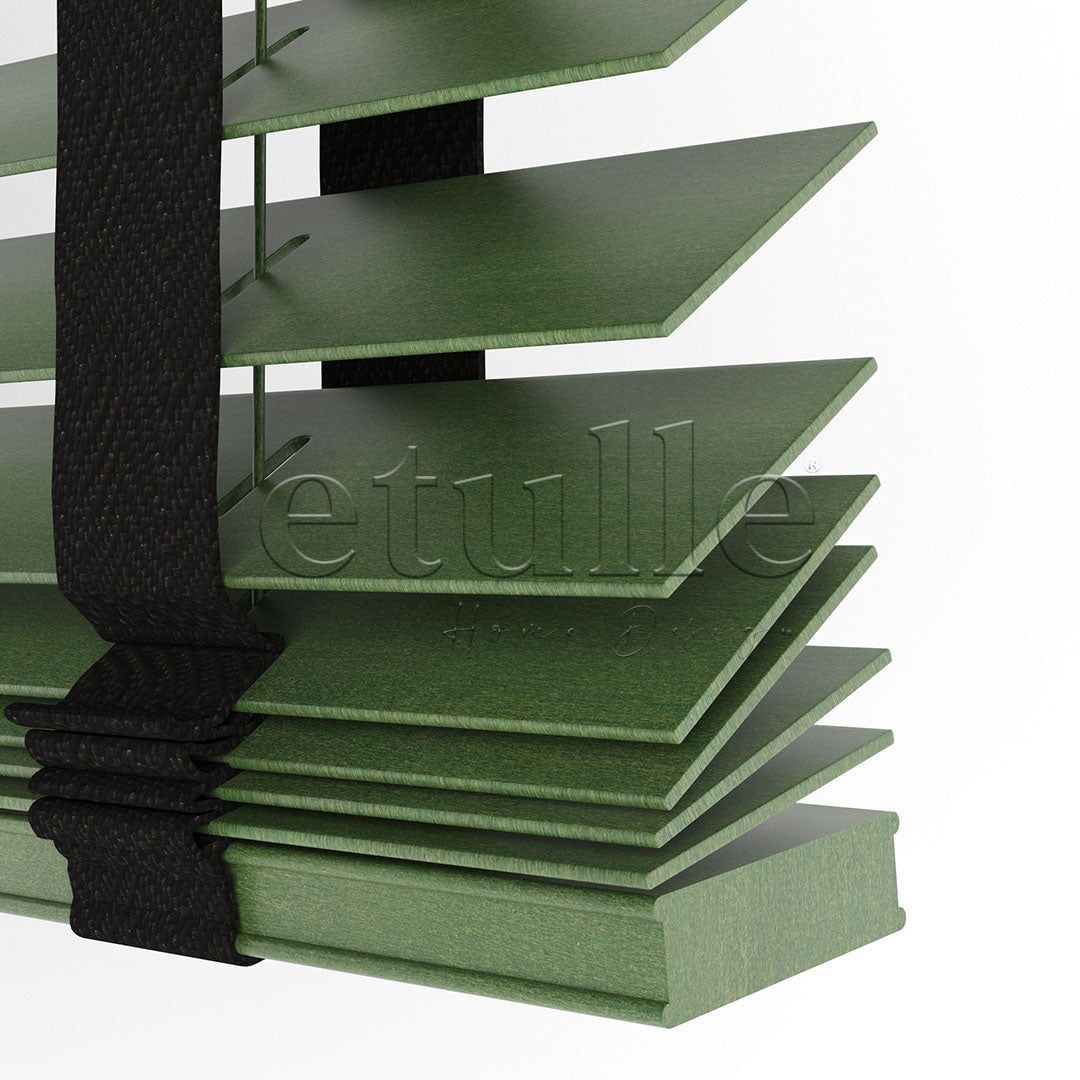 50 MM Basswood yeşil ahşap jaluzi – Doğal dokulu dekoratif ahşap perde modeli