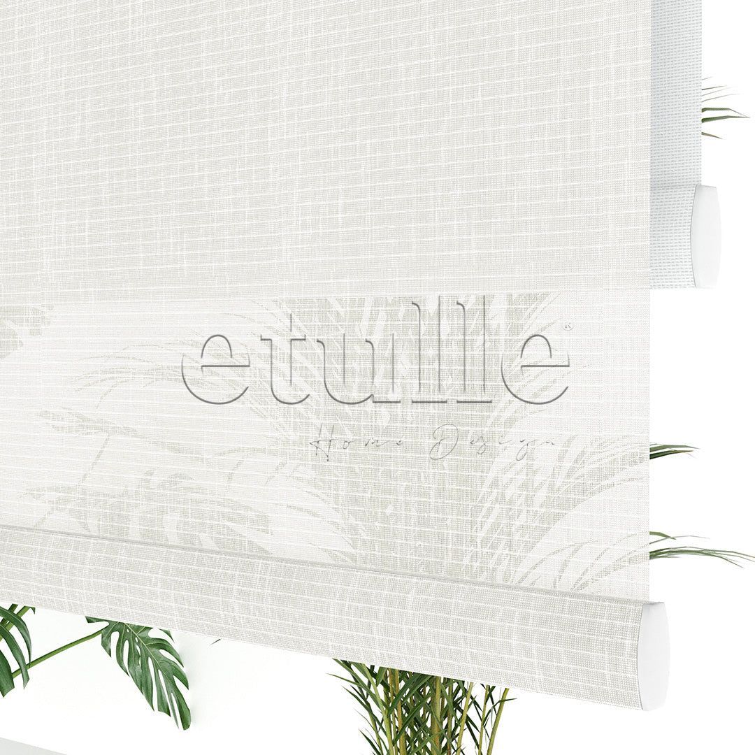Beyaz Desenli Çiftli Stor Perde | Estella