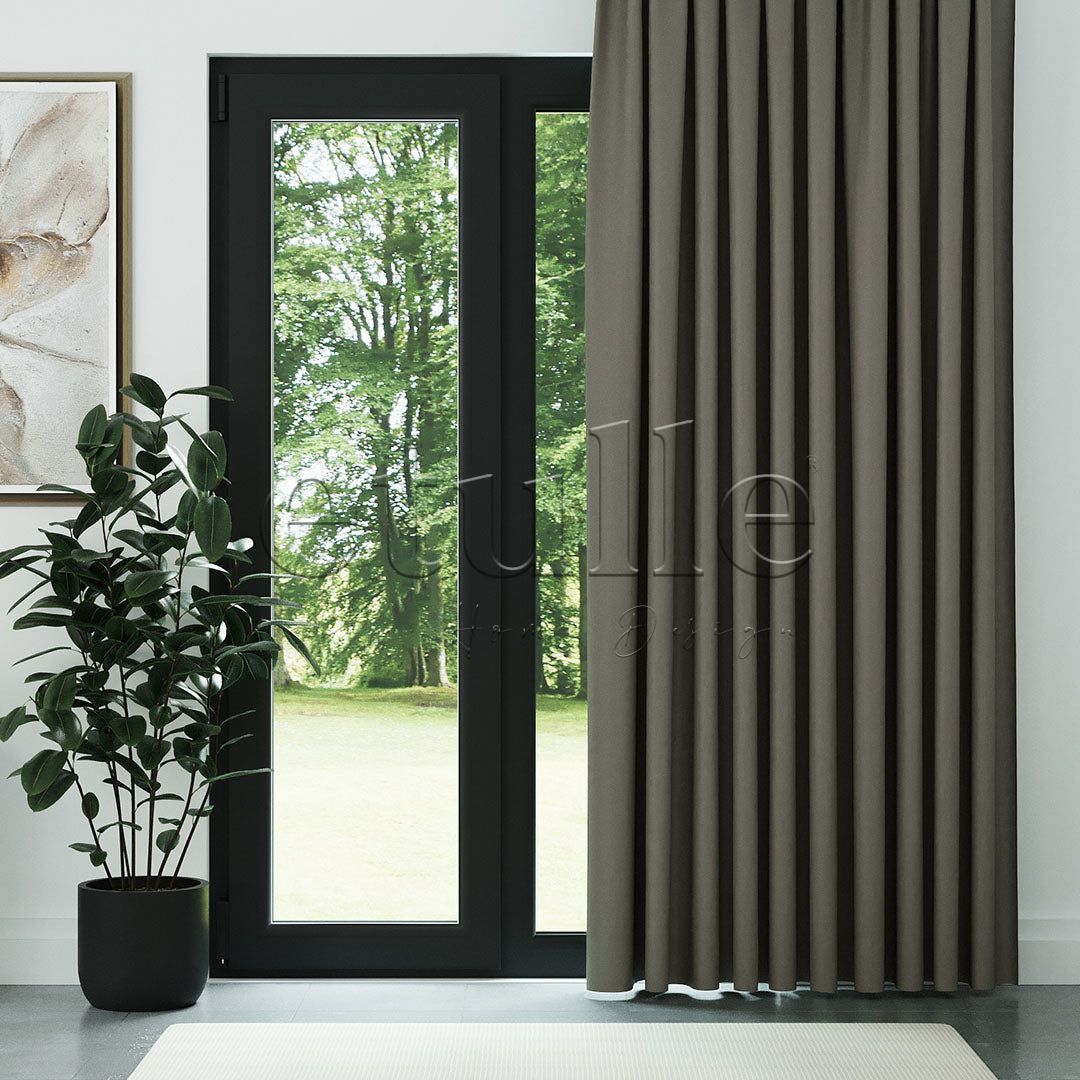 Хаки модерно фон перде с десен „рибарска кост“ | Cirrus