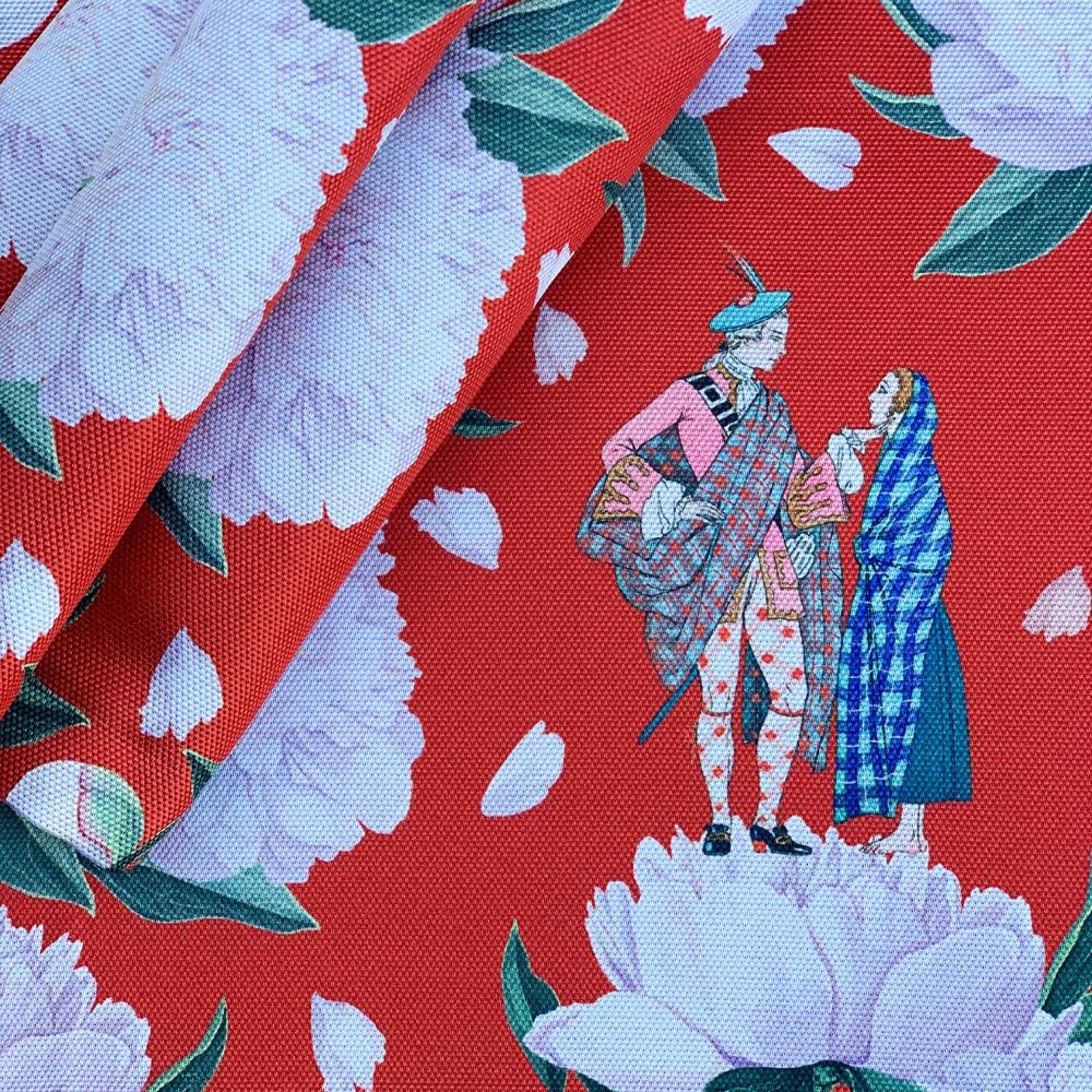 Американски сервиз комплект от 4 броя с червен фон и големи бели цветя (30x50 см)