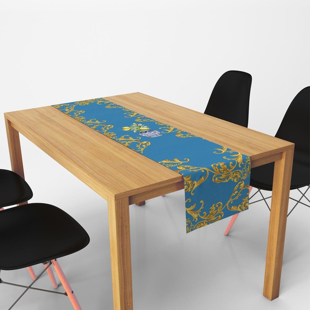 Синя пътека за маса с лимони - 140 x 45 см