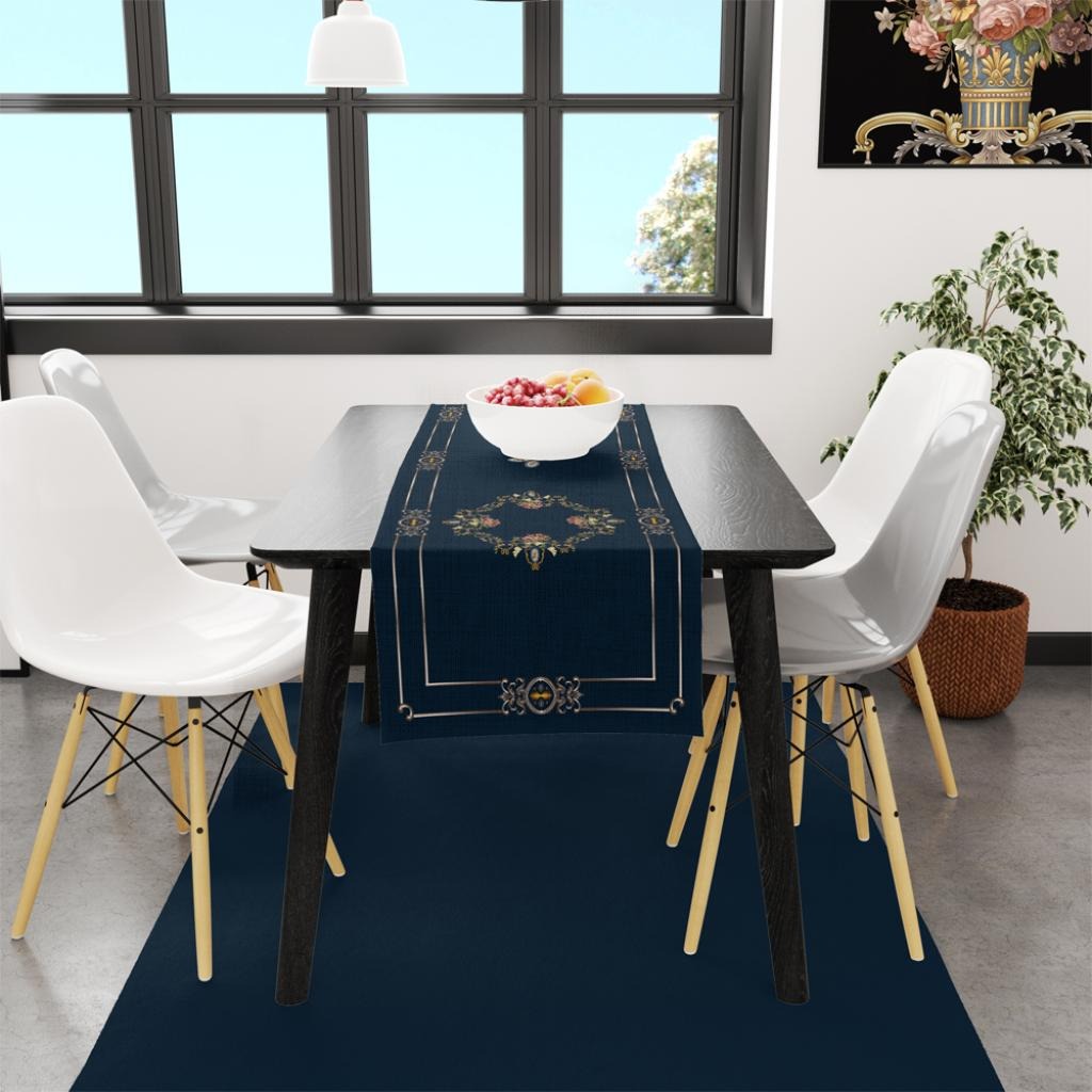 Пътека за маса с рамка от цветя - 140 x 45 см